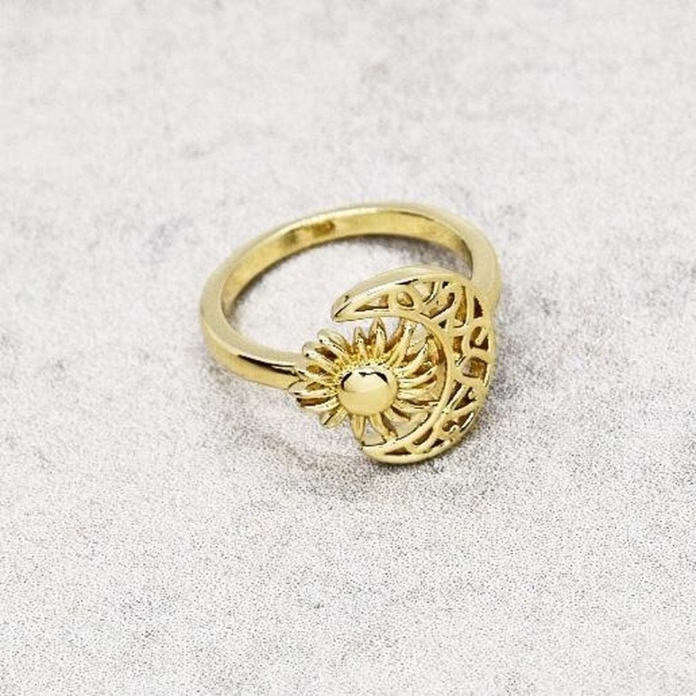 Crescent Moon and Sun Boho Ring